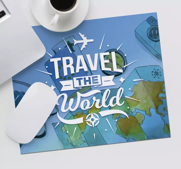 Travel The World text world map mouse pad - TenStickers