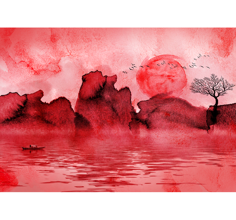 Red blind chinese ink landscape design - TenStickers