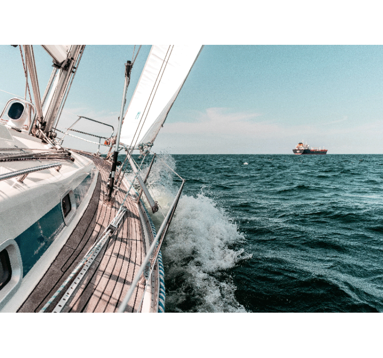 Living room blind with sea yacht 3d effect - TenStickers