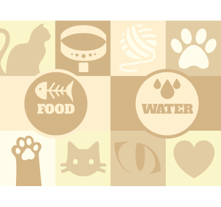 Blind beige cats water and food feeder - TenStickers