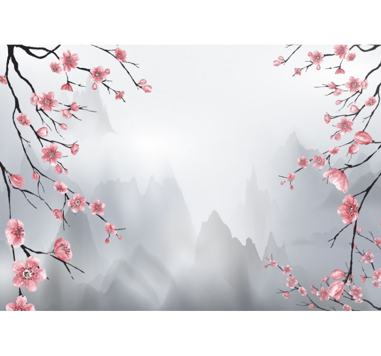 Blind grey cherry blossom and mountains - TenStickers