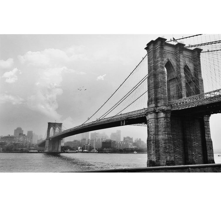 Blind grey wall mural living room new york bridge - TenStickers