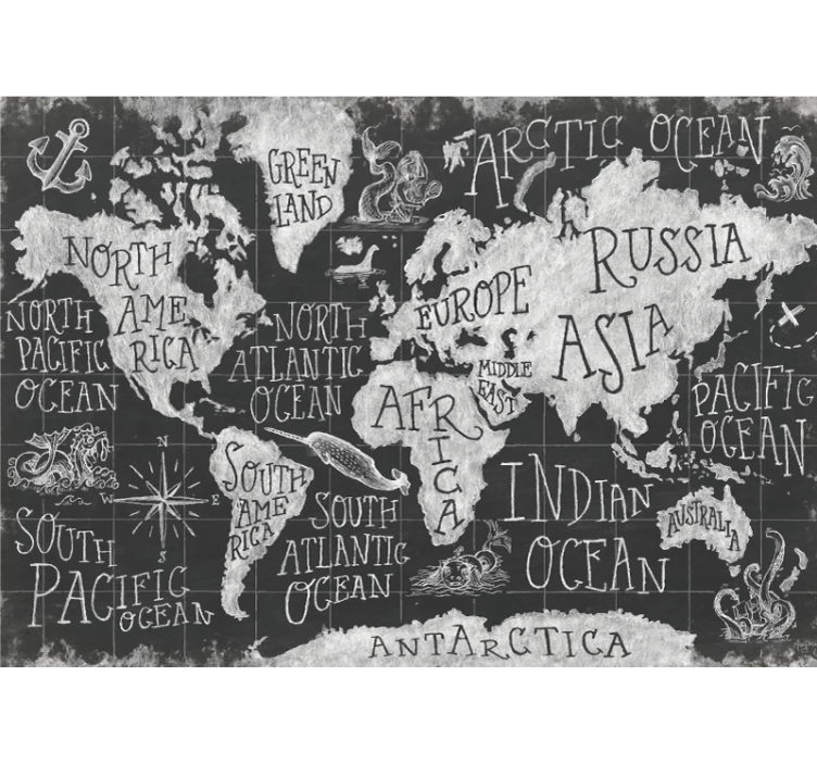 Blind grey mythical world map - TenStickers
