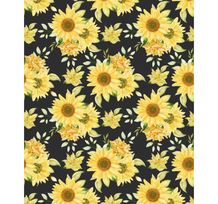Sunflower pattern black background Flower blind - TenStickers