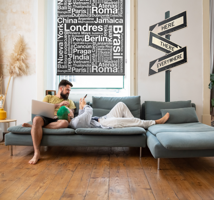 Cities Text roller blind black background - TenStickers
