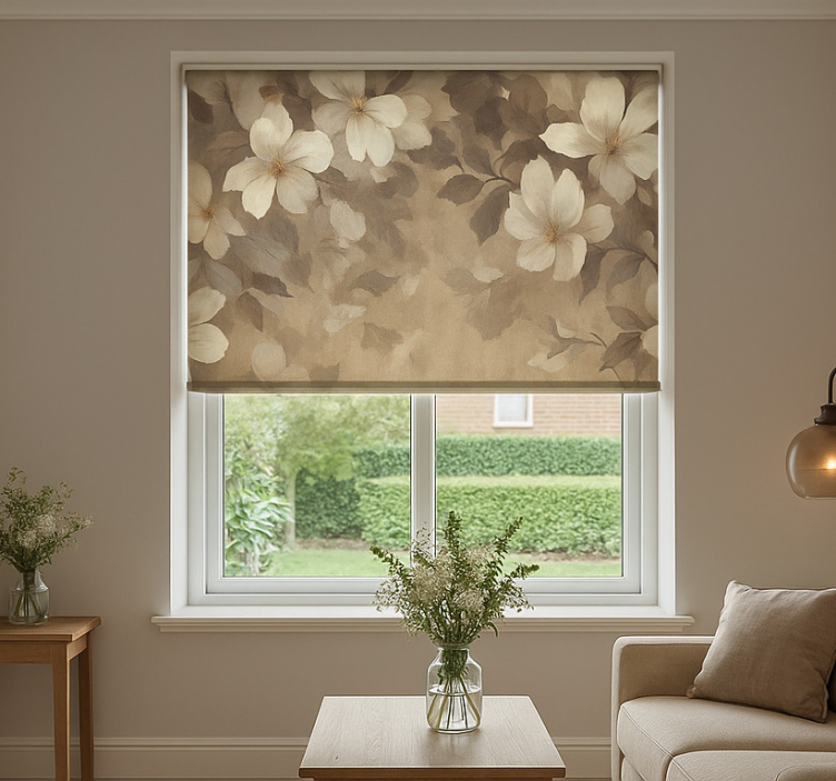 Beige painted flowers living room blind - TenStickers