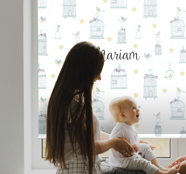 Birdcages with name nursery roller blind - TenStickers