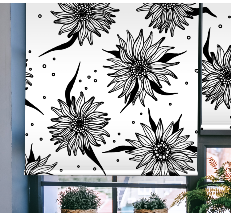 Black white sunflower illustration Flower blind - TenStickers