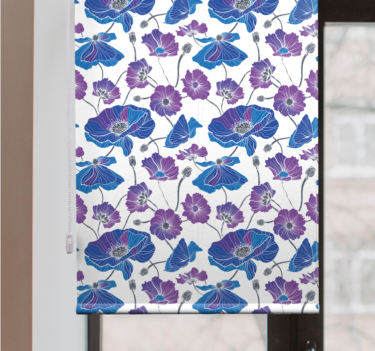 Blue and pink pattern blind flowers and plants - TenStickers