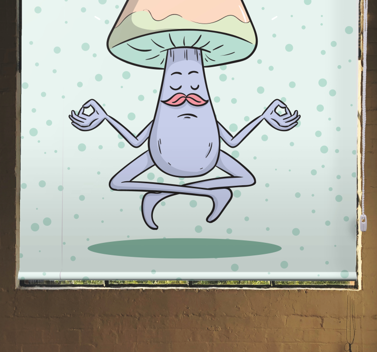 Cartoon mushroom meditating Kitchen blind - TenStickers