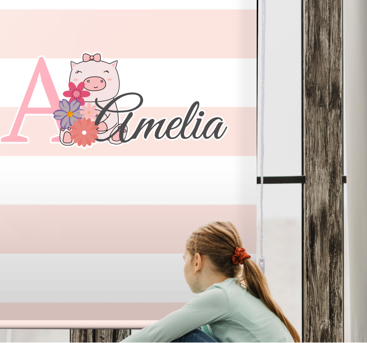 Charming piglet with name nursery roller blind - TenStickers