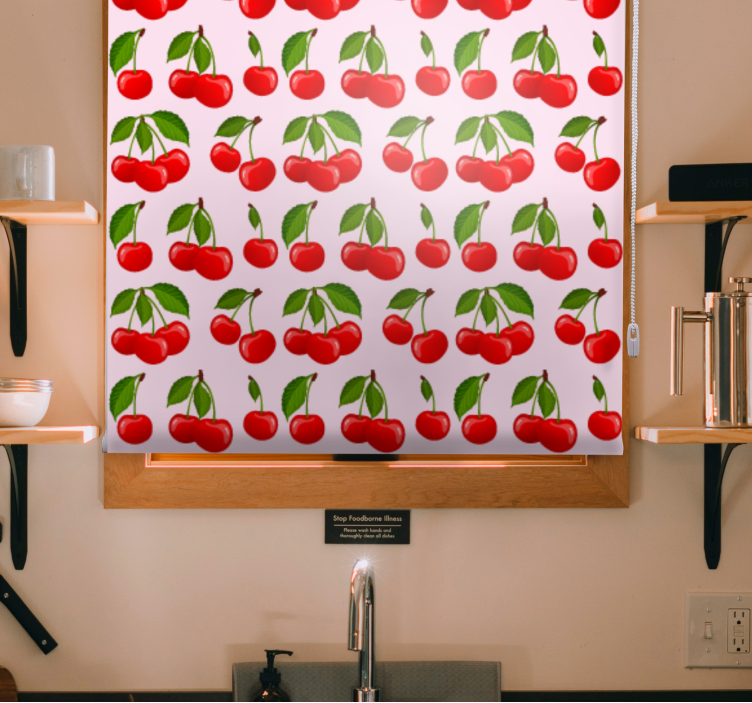Red Cherry Pattern blind kitchen - TenStickers