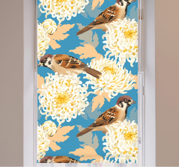 Colorful flowers and sparrows animals blind - TenStickers
