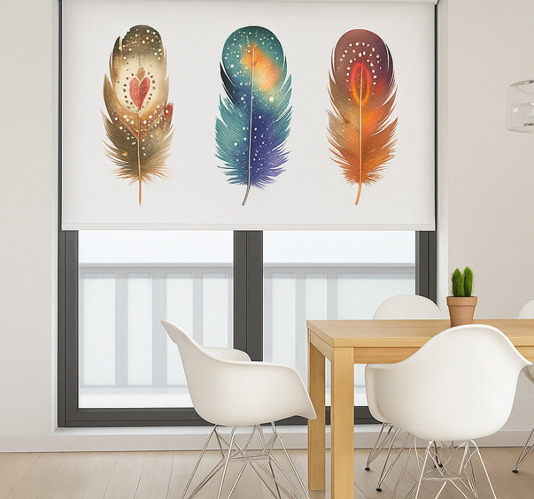 Colourful tribal inspired feathers  dining room blind - TenStickers