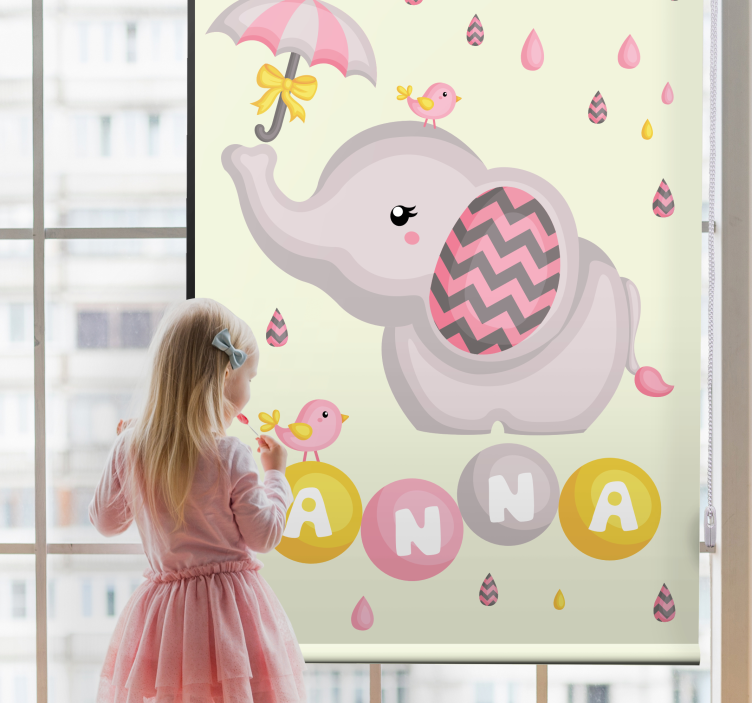 Baby elephant with name and umbrella blind children - TenStickers