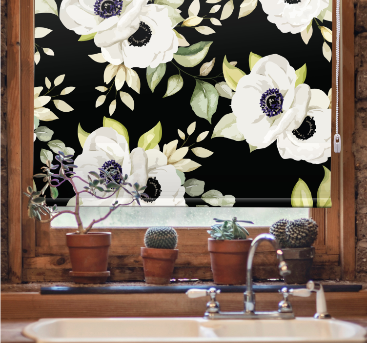 Elegant White Blooms floral roller blind - TenStickers