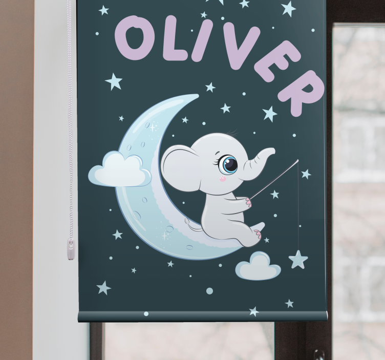 Elephant moon with name nursery roller blind - TenStickers