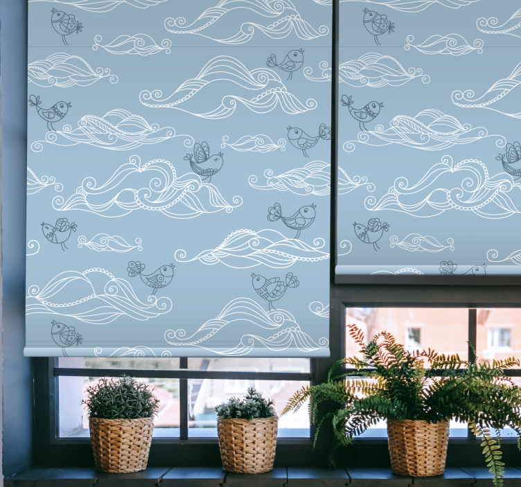 Flowing Waves and Birds cloud roller blind - TenStickers