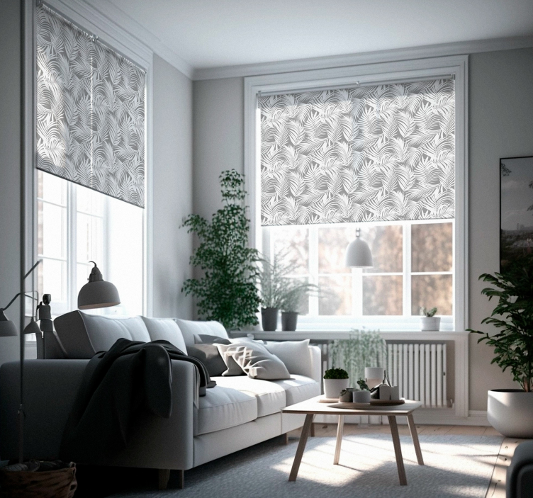 grayscale palm leaves Living room blind - TenStickers