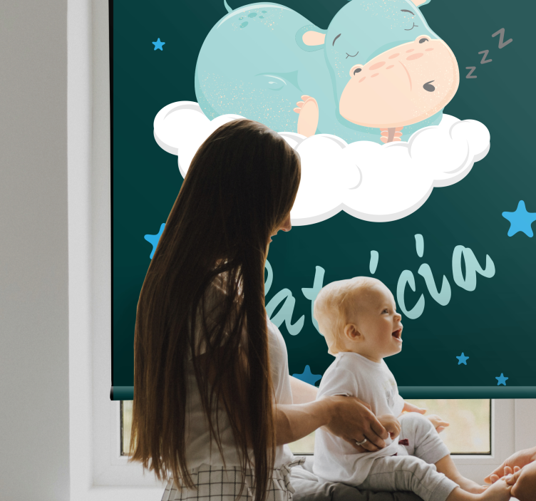 Hippo blue stars Custom printed window shade - TenStickers