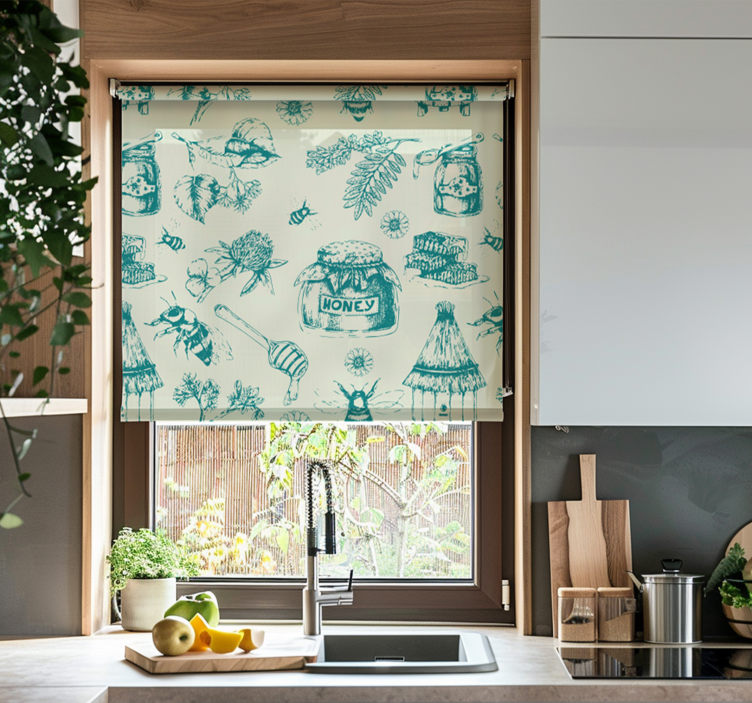 Honey turquoise pattern blind kitchen - TenStickers