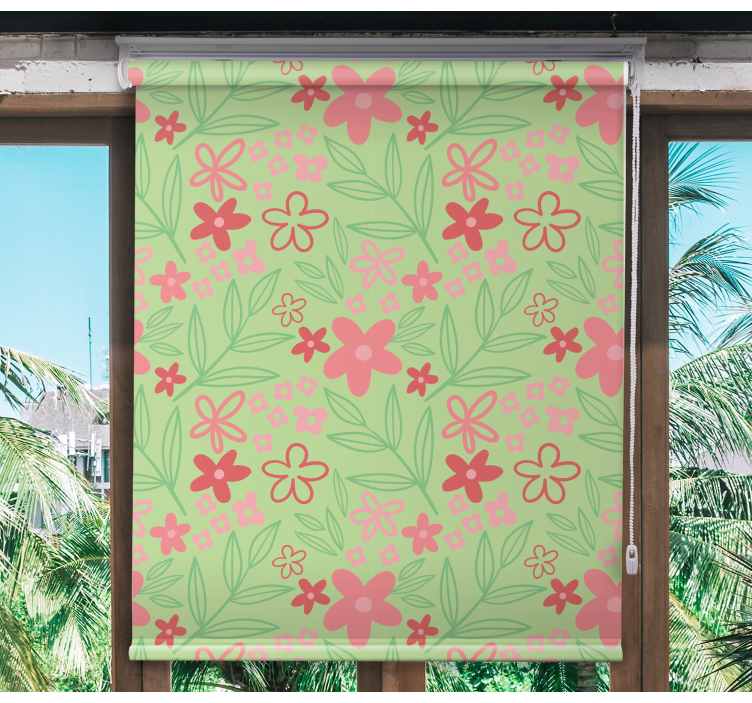 Pink flowers on green Flower blind - TenStickers