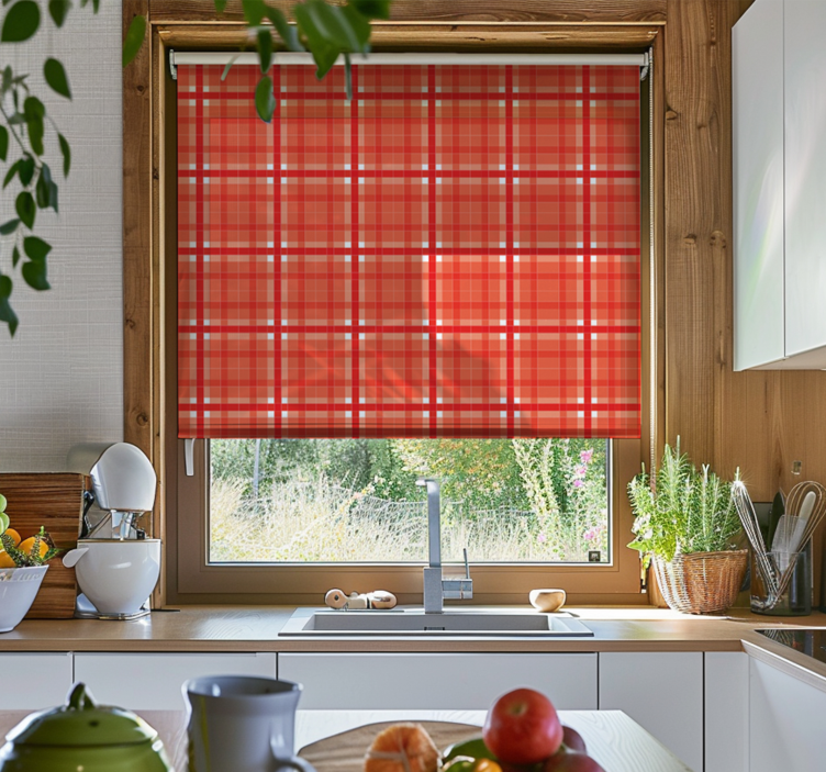 Red gingham pattern blind kitchen - TenStickers