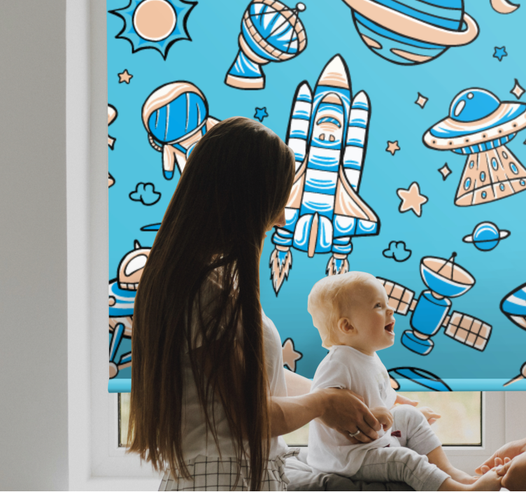 Spaceship start over a blue sky Childrens blind - TenStickers