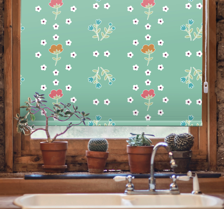 Turquoise theme composition floral roller blind - TenStickers