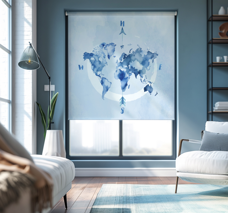 watercolor blue planisphere World map blind - TenStickers