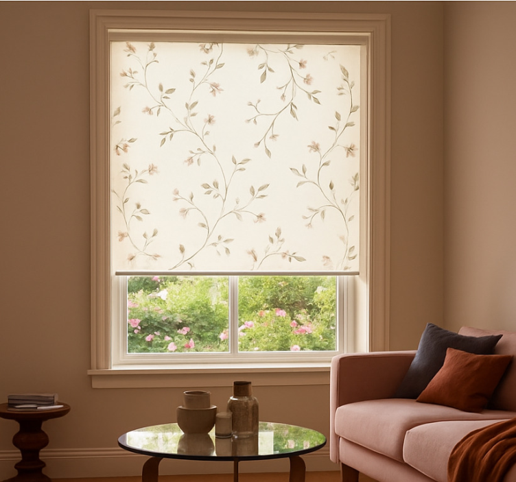 White background with flowers living room blind - TenStickers