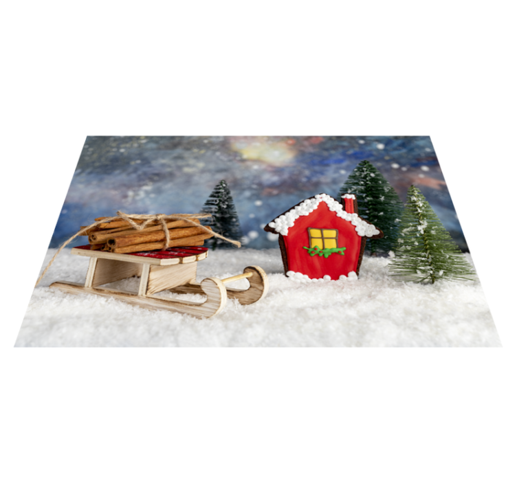 Cartoon house in winter Christmas placemats - TenStickers