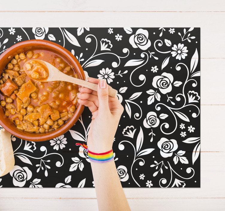 Abstract White flower pattern modern placemats - TenStickers