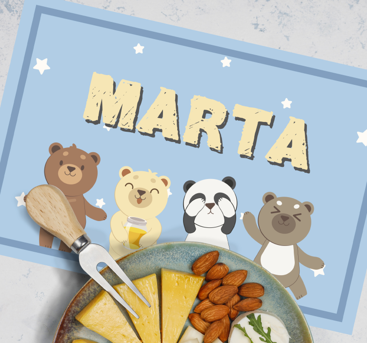 Adorable bear customisable name kids placemat - TenStickers