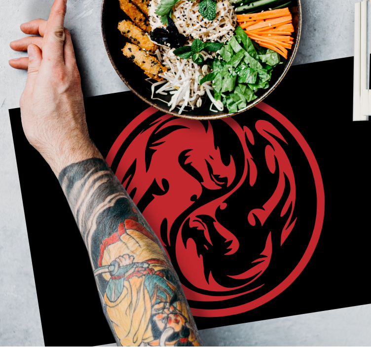 Black and Red Dragon Yin Yang modern placemats - TenStickers