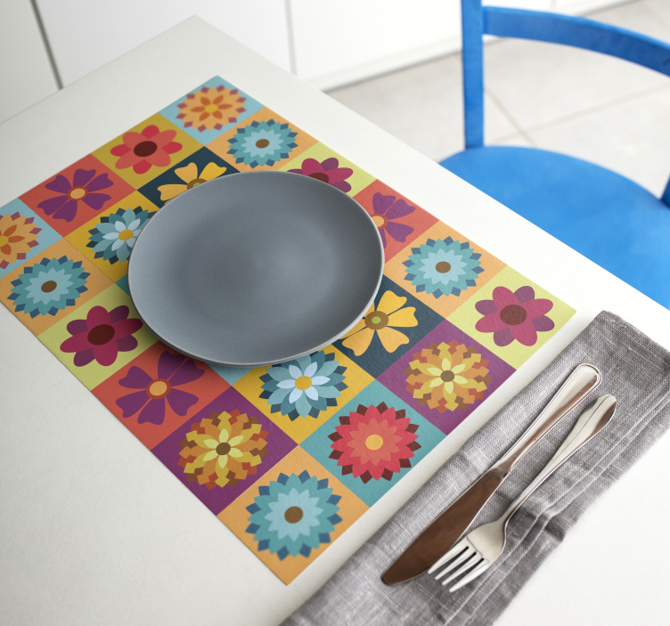 colored flower tiles modern placemats - TenStickers