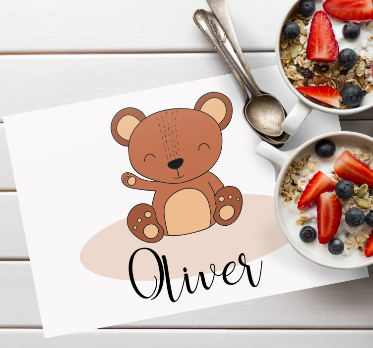 Cute teddy bear with name Personalised placemat - TenStickers