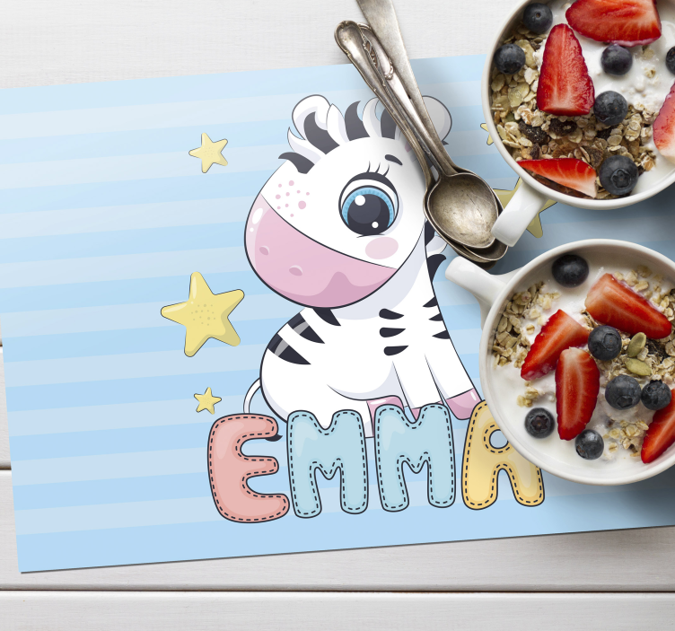Cute Zebra with name Personalised placemats - TenStickers