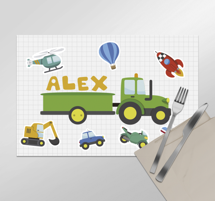 different cartoon transport Personalised placemats - TenStickers