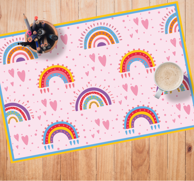 Pink dots rainbows children placemats - TenStickers