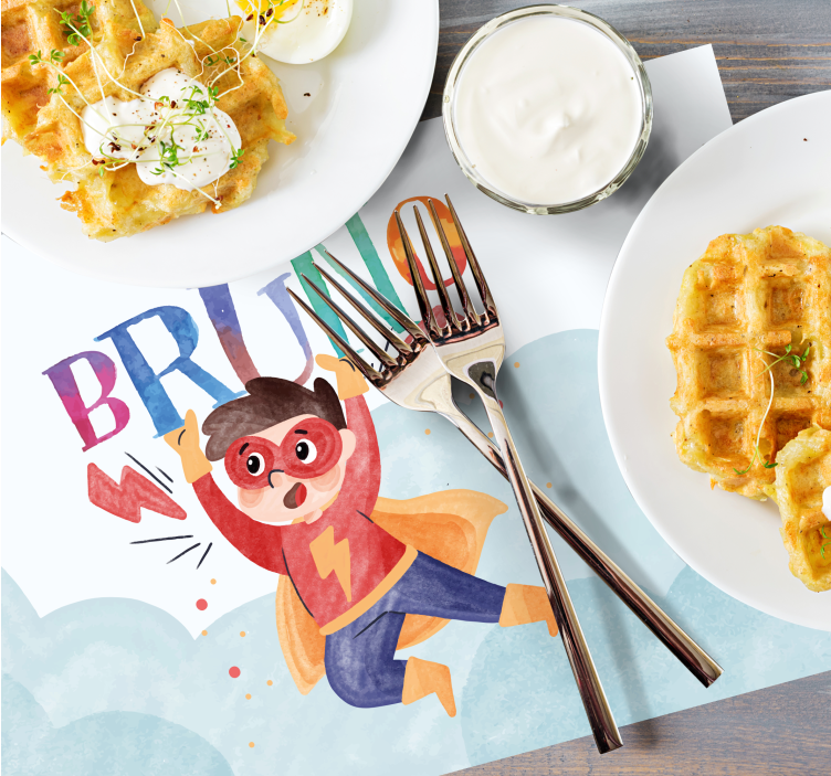 Watercolor personalised name super kids placemat - TenStickers