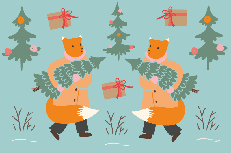 Two fox carrying branches Christmas placemats - TenStickers