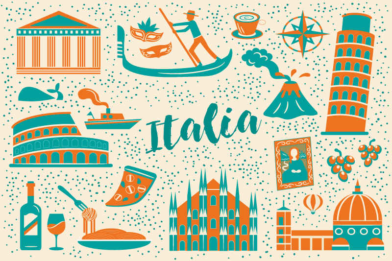 Most famous icons of Italy restaurant placemats - TenStickers