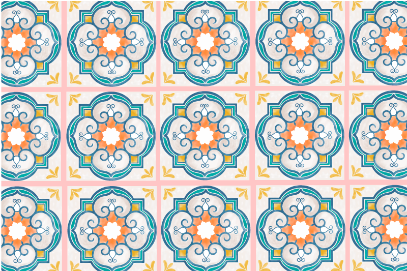 Moroccan red orange yellow tile  placemats - TenStickers
