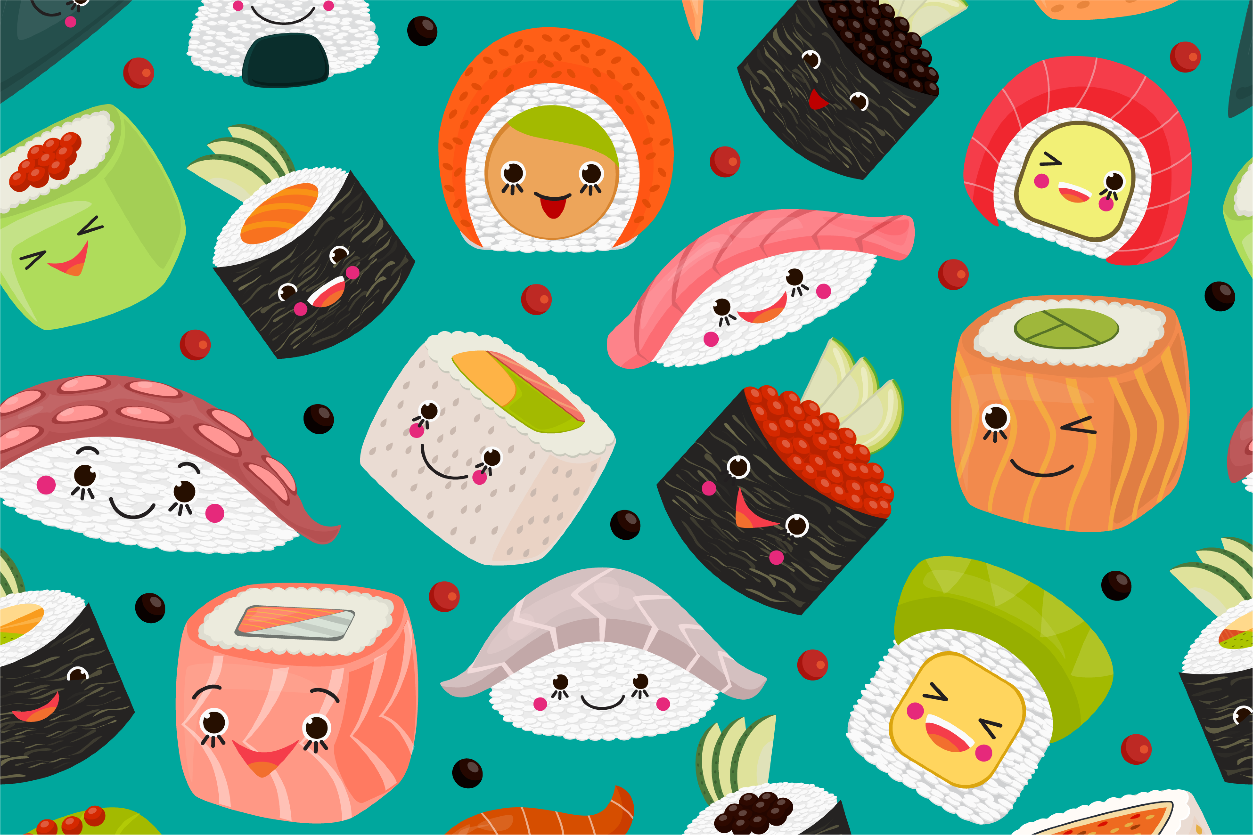Children placemats cute sushi friends - TenStickers