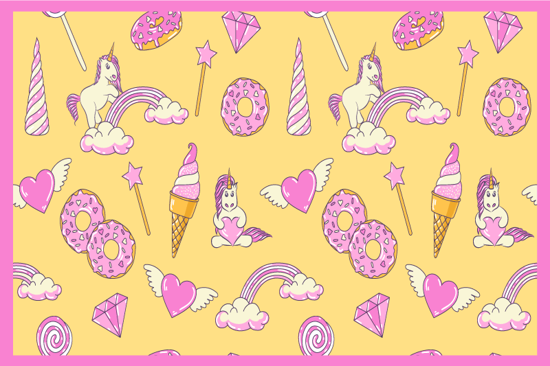 Unicorn and donut pattern modern placemats - TenStickers