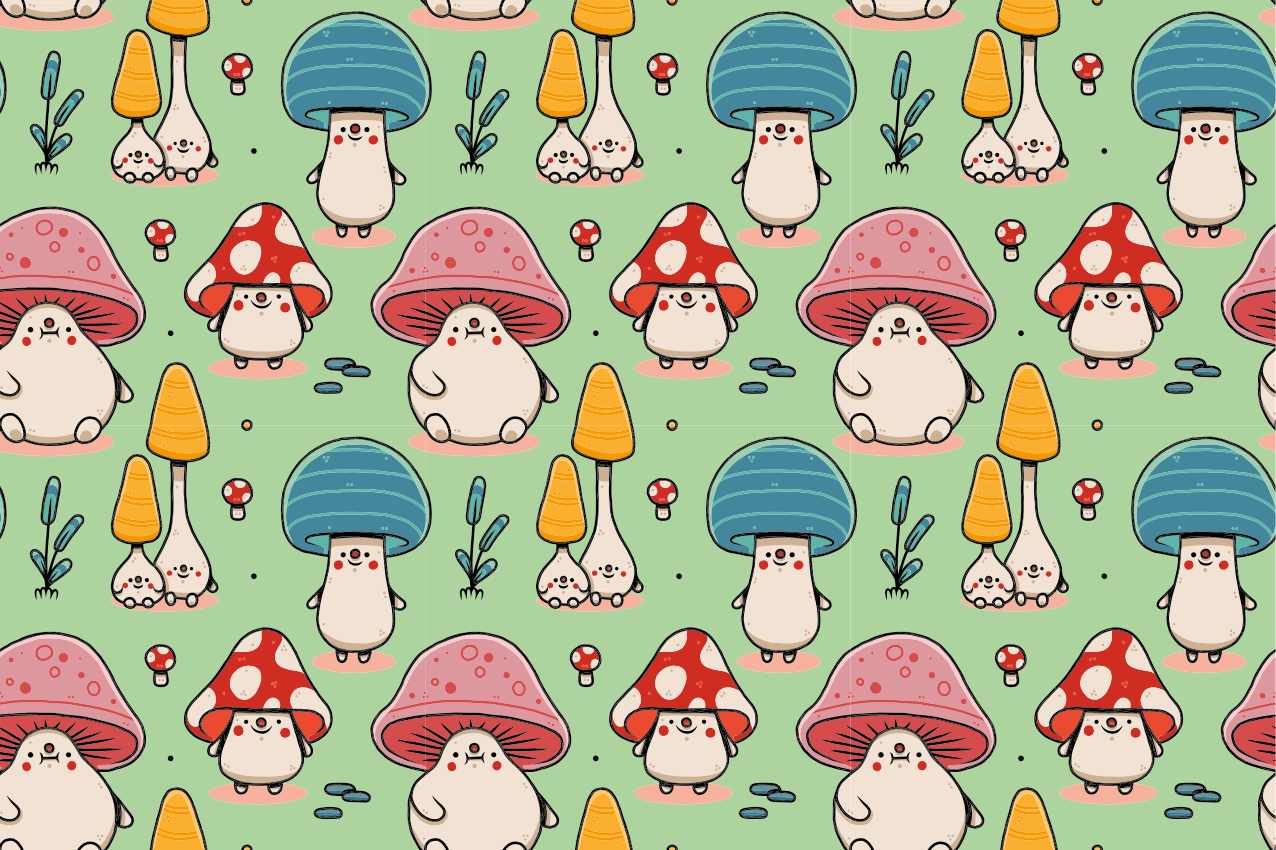 Children placemats cute mushroom friends - TenStickers