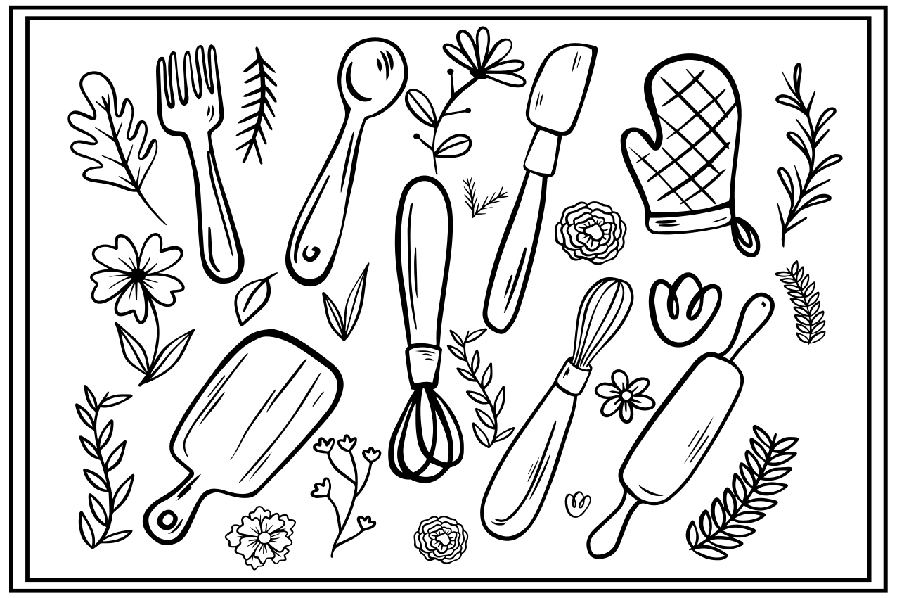 Floral and ornamental with utensils placemat - TenStickers