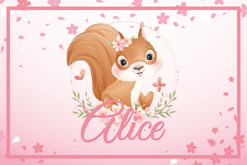 Cute squirrel for girl with name placemats - TenStickers