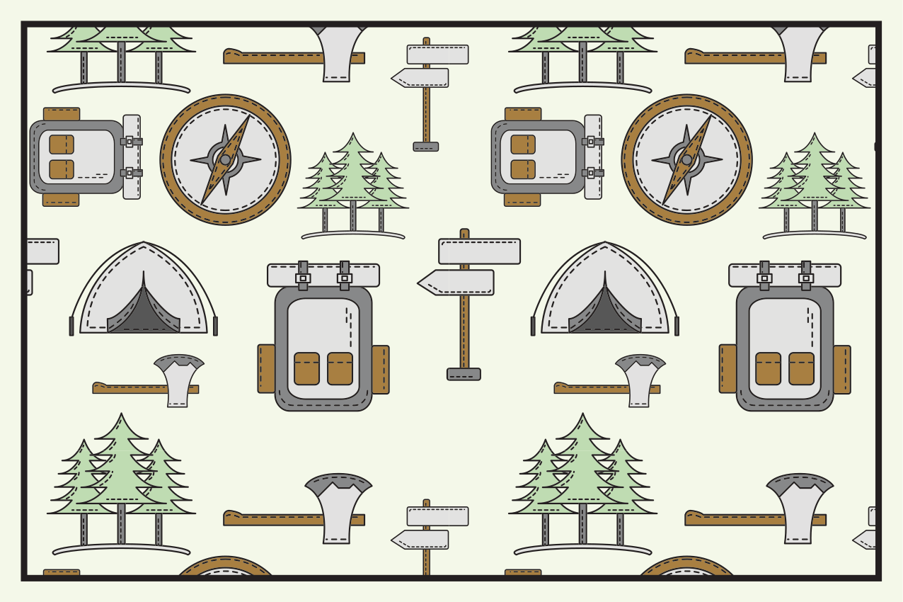 Camping bag bowl, headchet, compass placemats - TenStickers